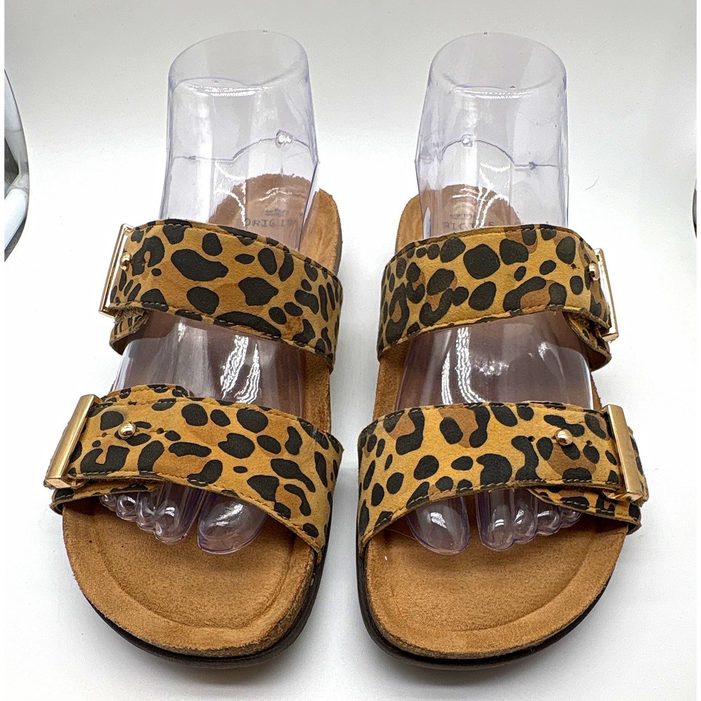 Earth Origins Women's Leopard Animal Print Adjustable Buckle Slide Sandals 8.5